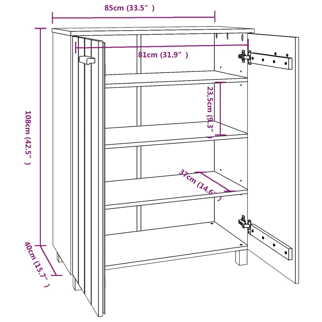 Shoe Cabinet HAMAR Dark Grey 85x40x108 cm Solid Wood Pine