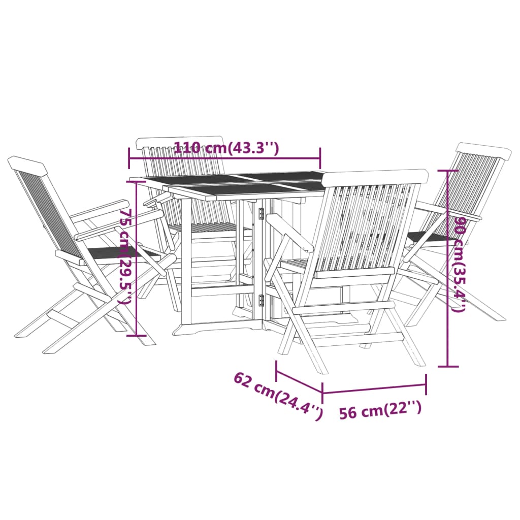 5 Piece Folding Outdoor Dining Set Solid Wood Teak