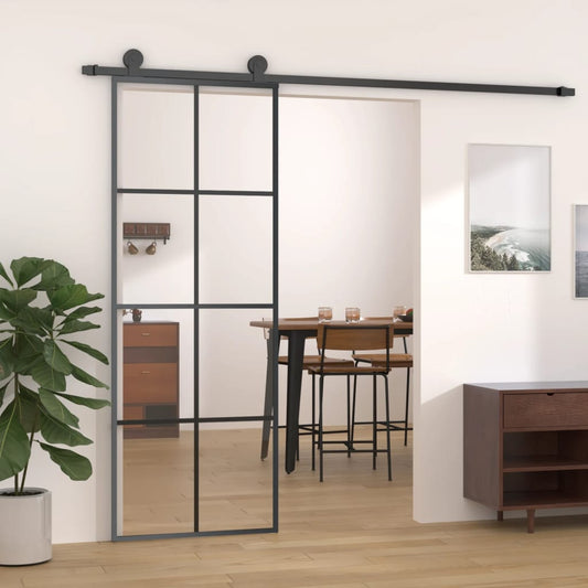 Sliding Door Black 76x205 cm ESG Glass and Aluminium