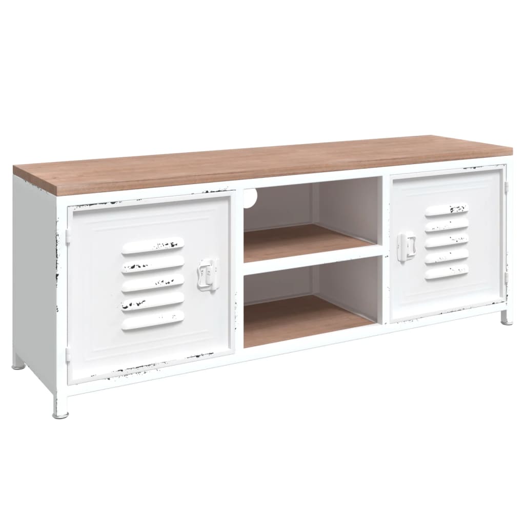 TV Cabinet White 110x30x40 cm Iron and Solid Wood Fir