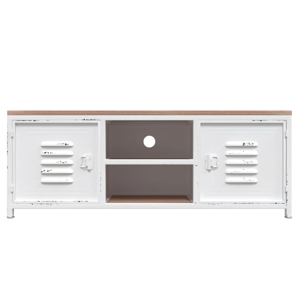 TV Cabinet White 110x30x40 cm Iron and Solid Wood Fir