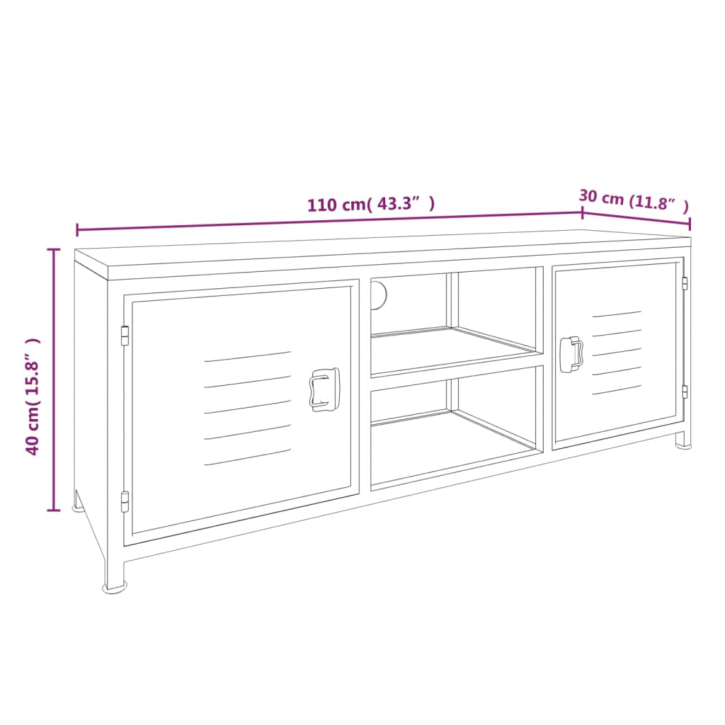 TV Cabinet White 110x30x40 cm Iron and Solid Wood Fir