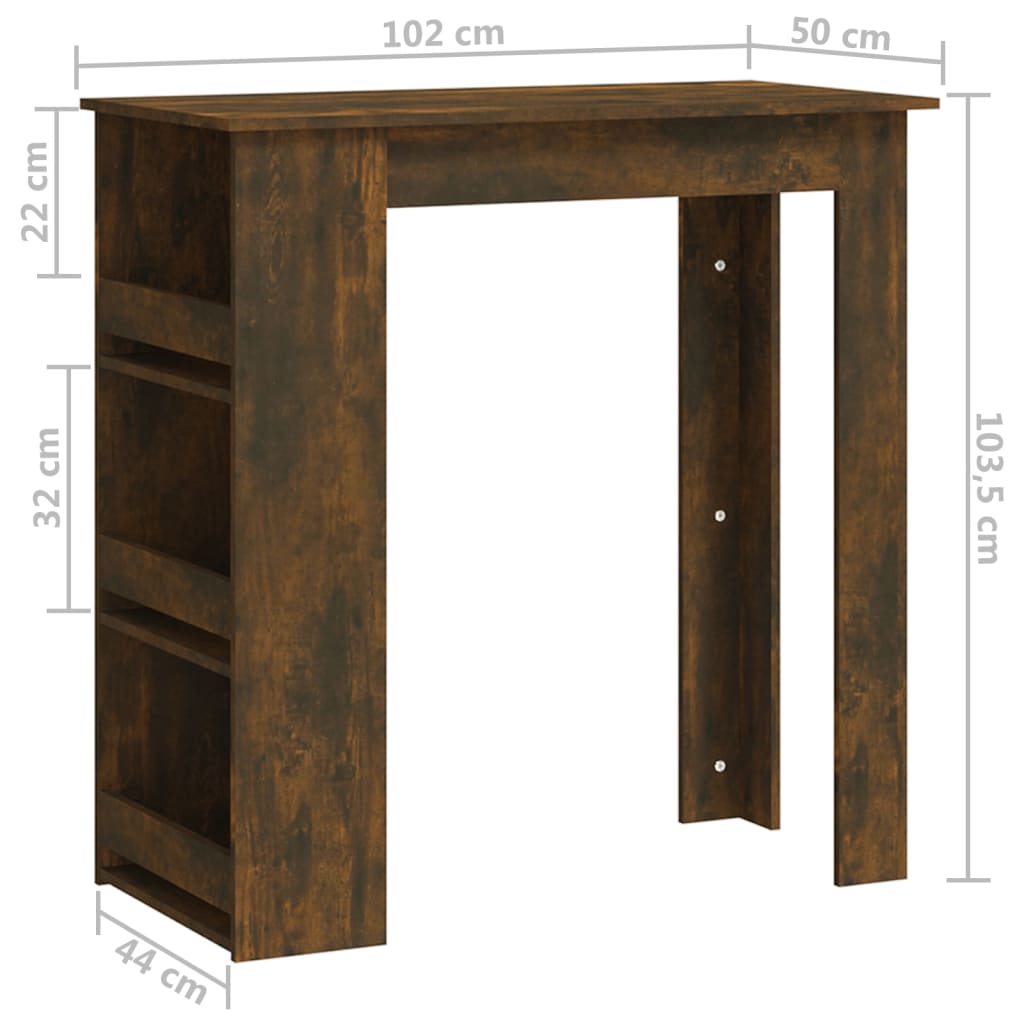 Bar Table with Storage Rack Smoked Oak 102x50x103.5cm Engineered Wood