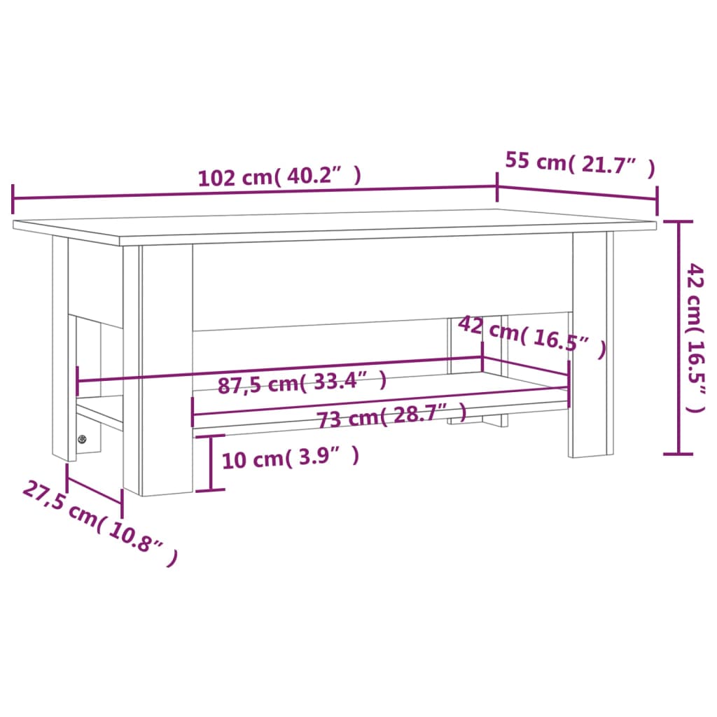 Coffee Table Brown Oak 102x55x42 cm Engineered Wood