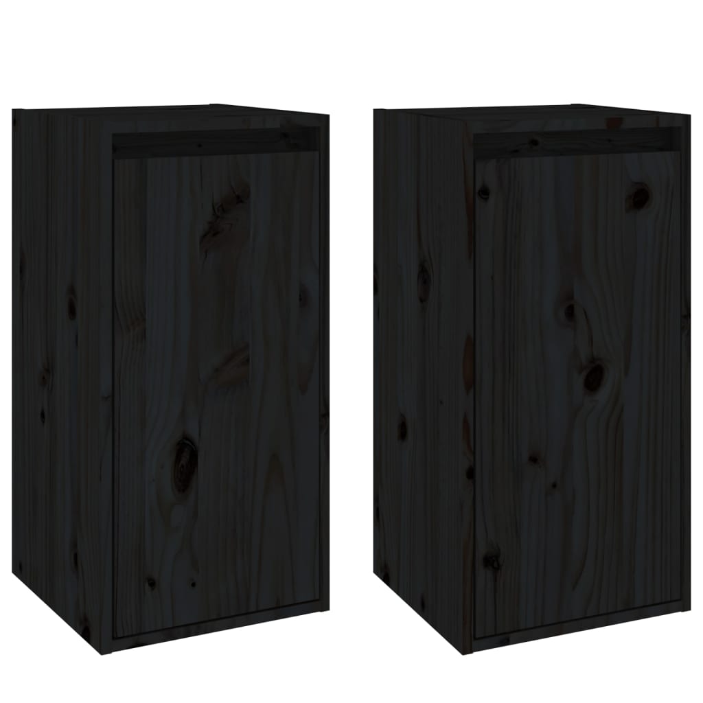 Wall Cabinets 2 pcs Black 30x30x60 cm Solid Wood Pine