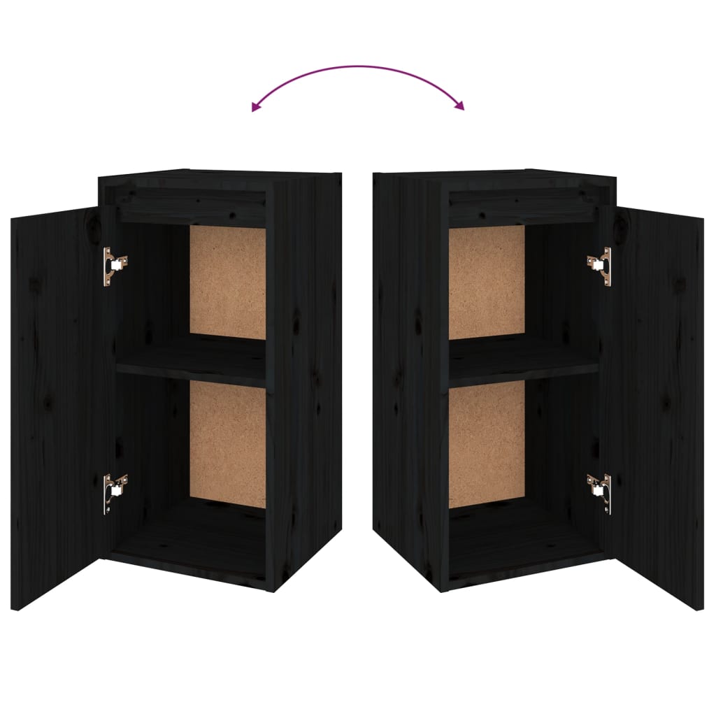 Wall Cabinets 2 pcs Black 30x30x60 cm Solid Wood Pine