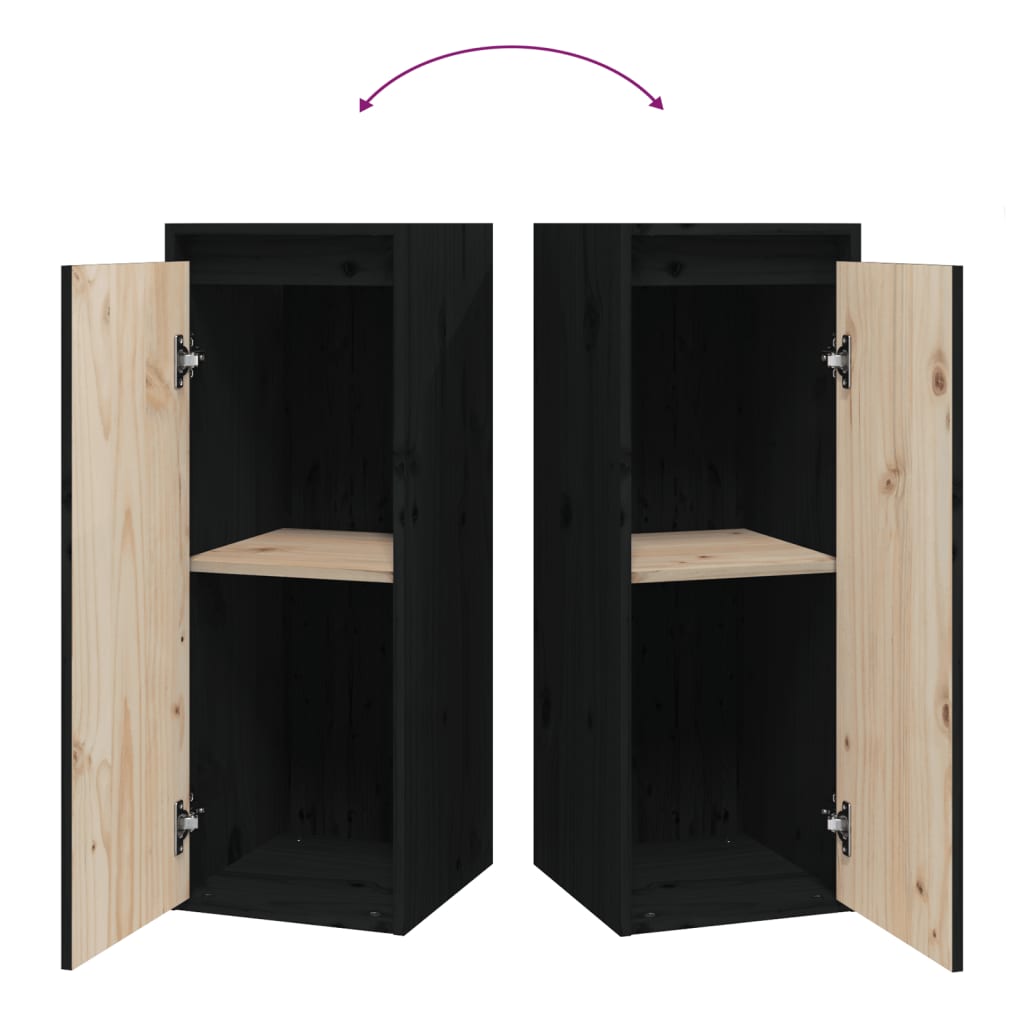 Wall Cabinet Black 30x30x80 cm Solid Wood Pine