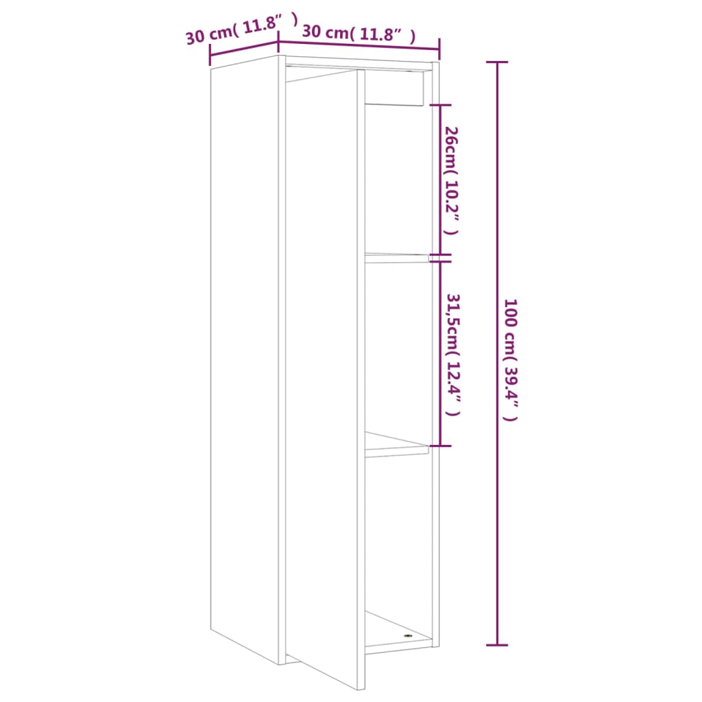 Wall Cabinet 30x30x100 cm Solid Pinewood