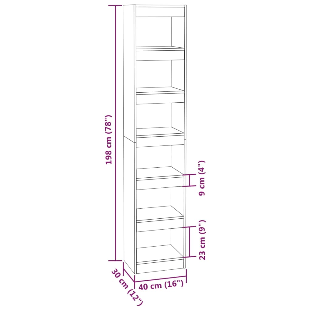 Book Cabinet/Room Divider Brown Oak 40x30x198 cm