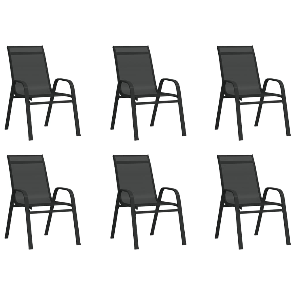 Stackable Garden Chairs 6 pcs Black Textilene Fabric