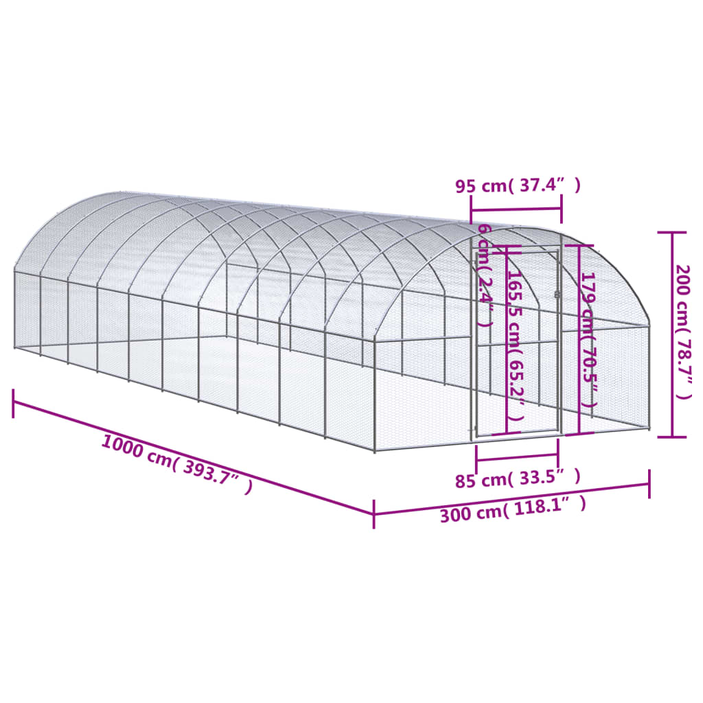 Outdoor Chicken Coop 3x10x2 m Galvanised Steel