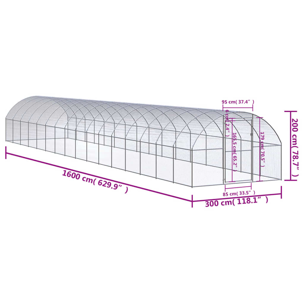 Outdoor Chicken Coop 3x16x2 m Galvanised Steel