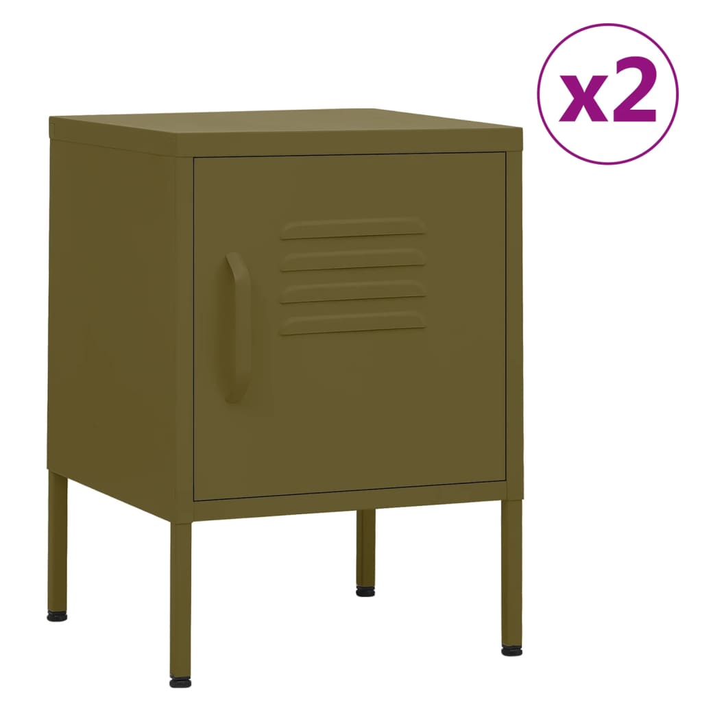 Nightstands 2 pcs Olive Green 35x35x51 cm Steel