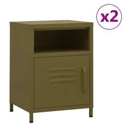 Nightstands 2 pcs Olive Green 35x35x51 cm Steel