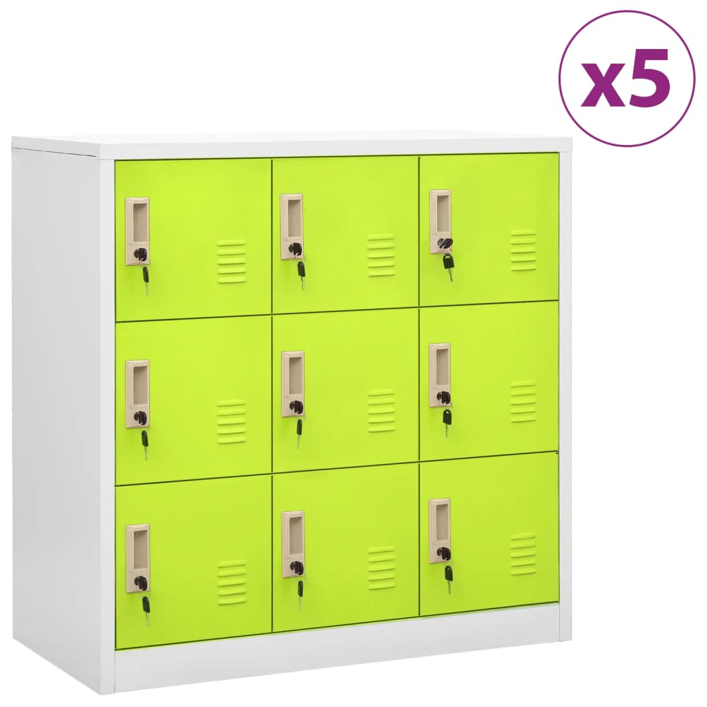 Locker Cabinets 5 pcs Light Grey and Green 90x45x92.5 cm Steel