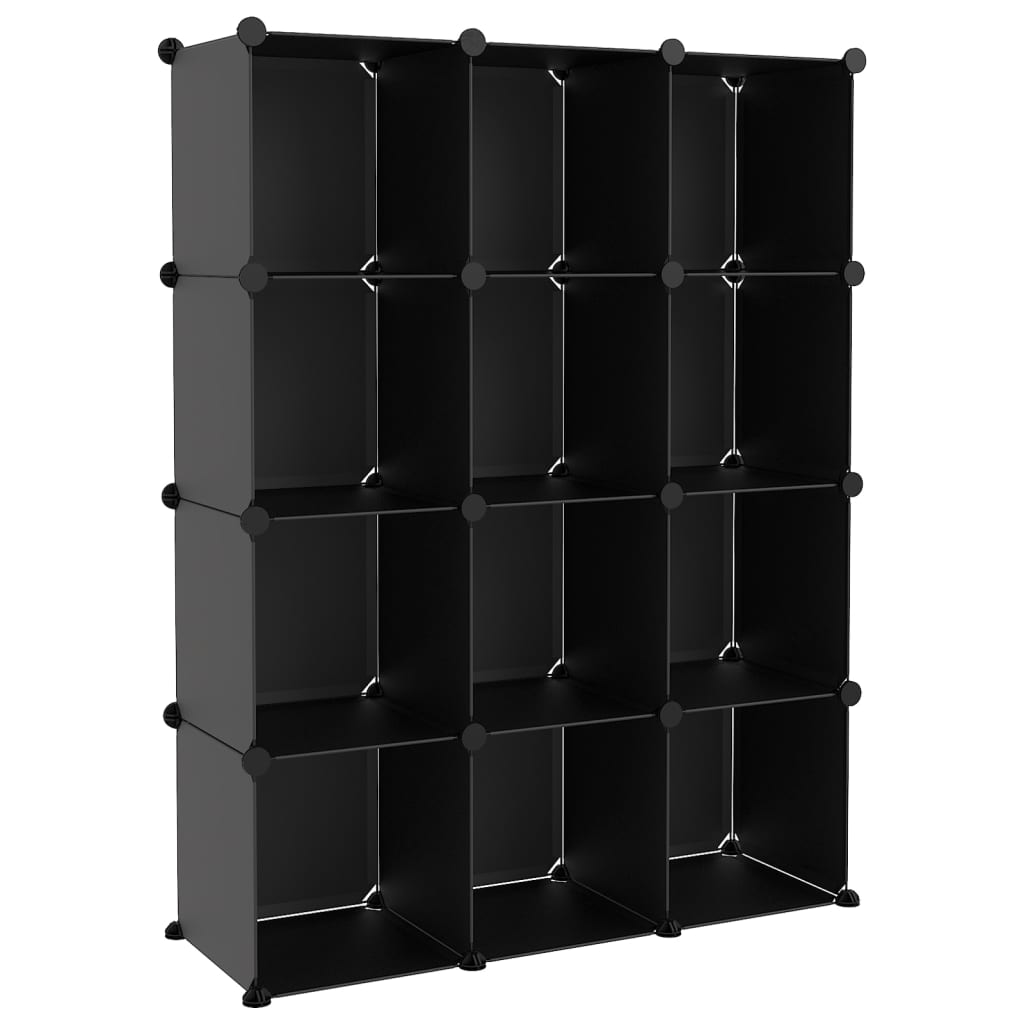 Storage Cube Organiser with 12 Cubes Black PP