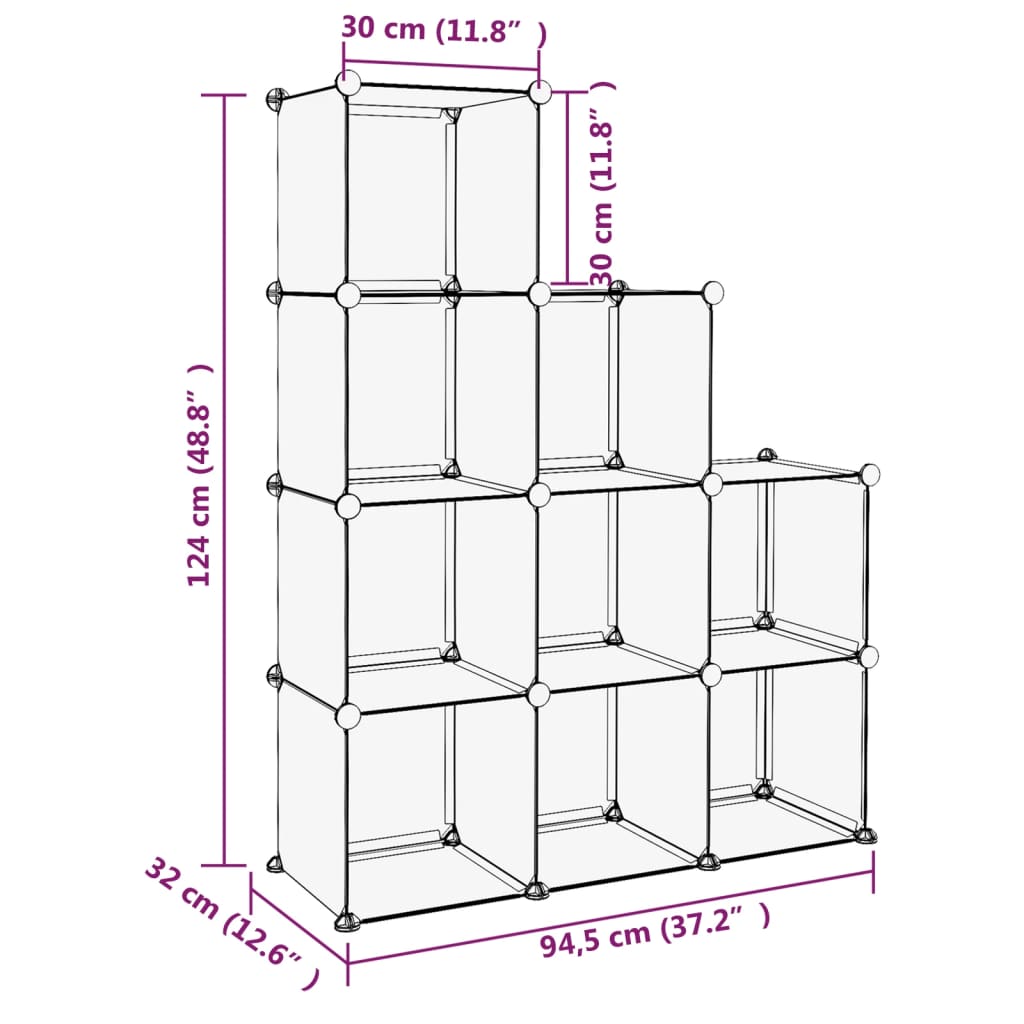 Storage Cube Organiser with 9 Cubes Black PP