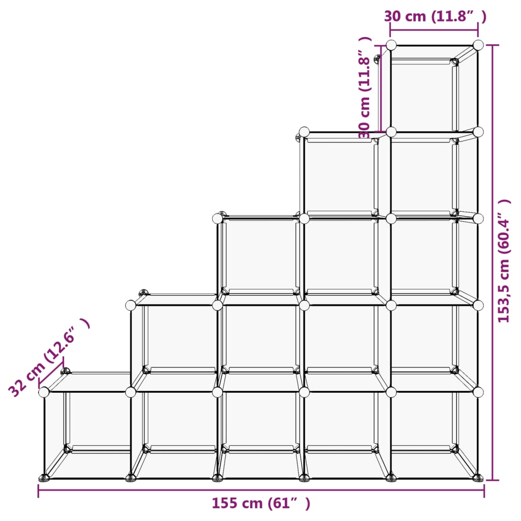 Storage Cube Organiser with 15 Cubes Transparent PP