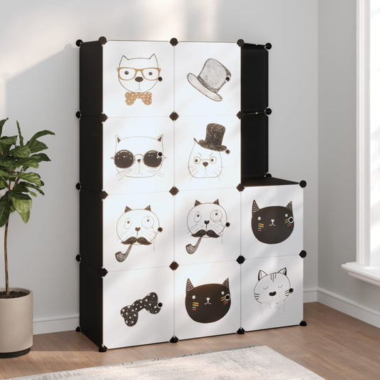 Cube Storage Cabinet for Kids with 10 Cubes Black PP