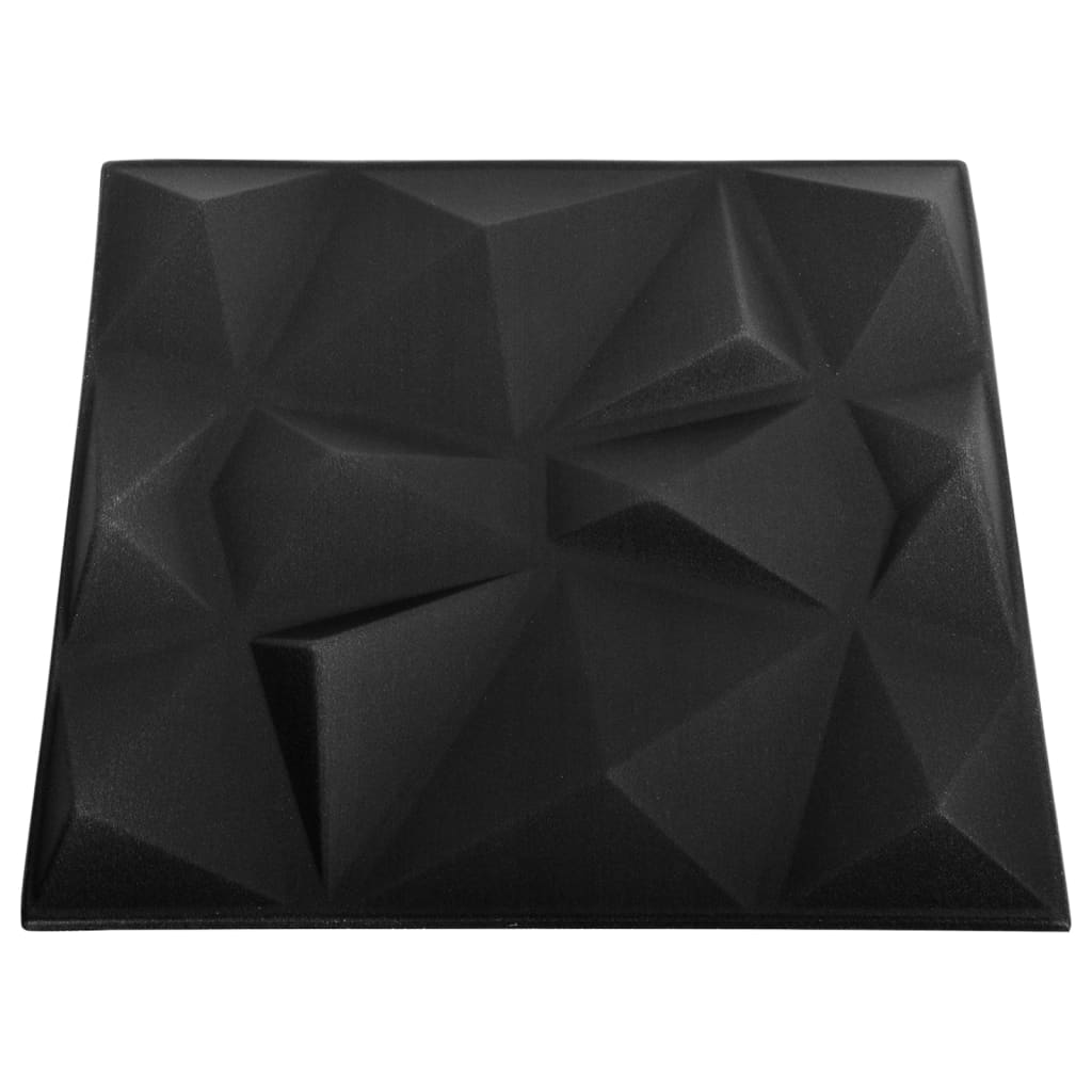 3D Wall Panels 24 pcs 50x50 cm Diamond Black 6 m²