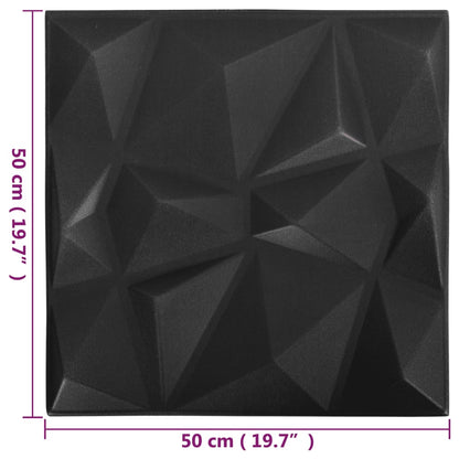 3D Wall Panels 24 pcs 50x50 cm Diamond Black 6 m²