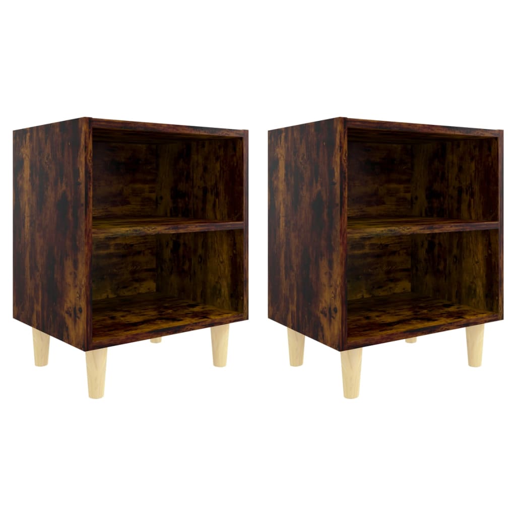 Bed Cabinets with Solid Wood Legs 2 pcs Smoked Oak 40x30x50 cm