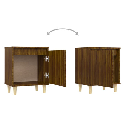 Bed Cabinets with Solid Wood Legs 2 pcs Brown Oak 40x30x50 cm