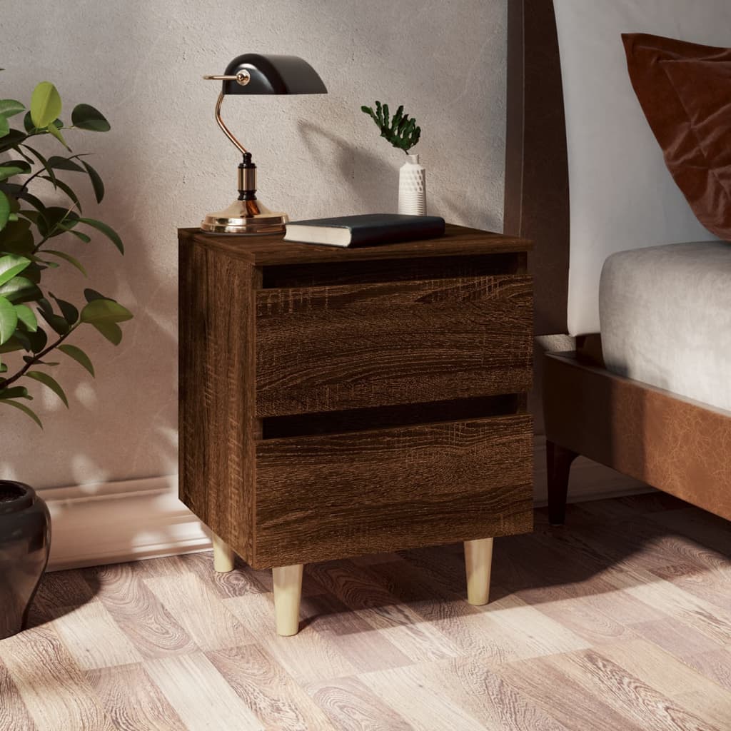 Bed Cabinet with Solid Wood Legs Brown Oak 40x35x50 cm