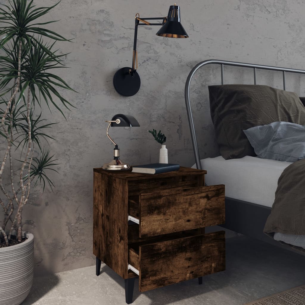 Bed Cabinet with Metal Legs Smoked Oak 40x35x50 cm