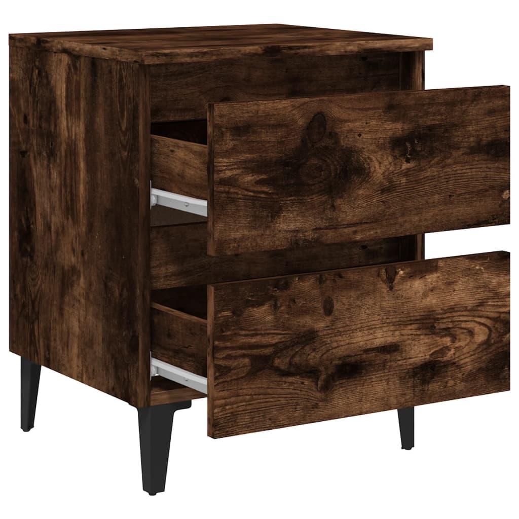 Bed Cabinet with Metal Legs Smoked Oak 40x35x50 cm