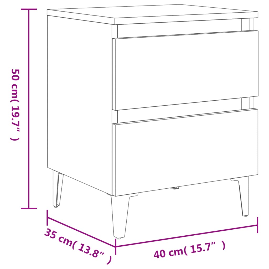 Bed Cabinet with Metal Legs Smoked Oak 40x35x50 cm