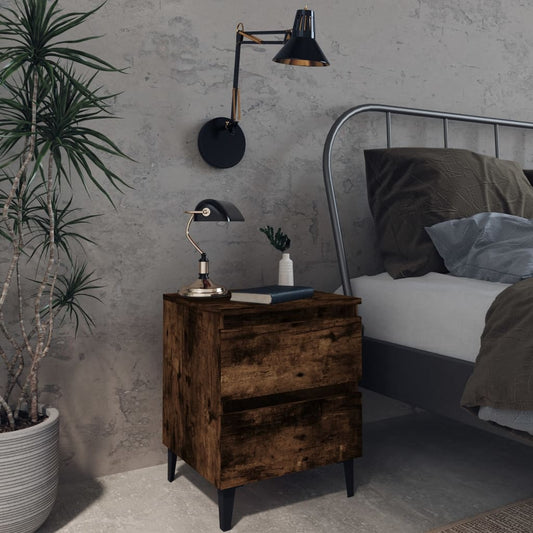 Bed Cabinet with Metal Legs Smoked Oak 40x35x50 cm