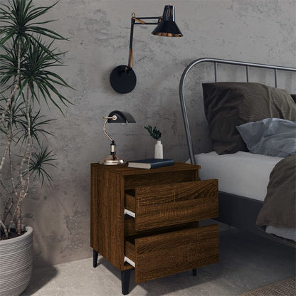 Bed Cabinet with Metal Legs Brown Oak 40x35x50 cm