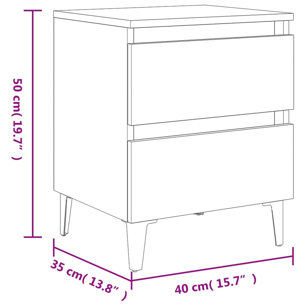 Bed Cabinet with Metal Legs Brown Oak 40x35x50 cm