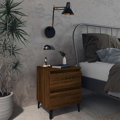 Bed Cabinet with Metal Legs Brown Oak 40x35x50 cm