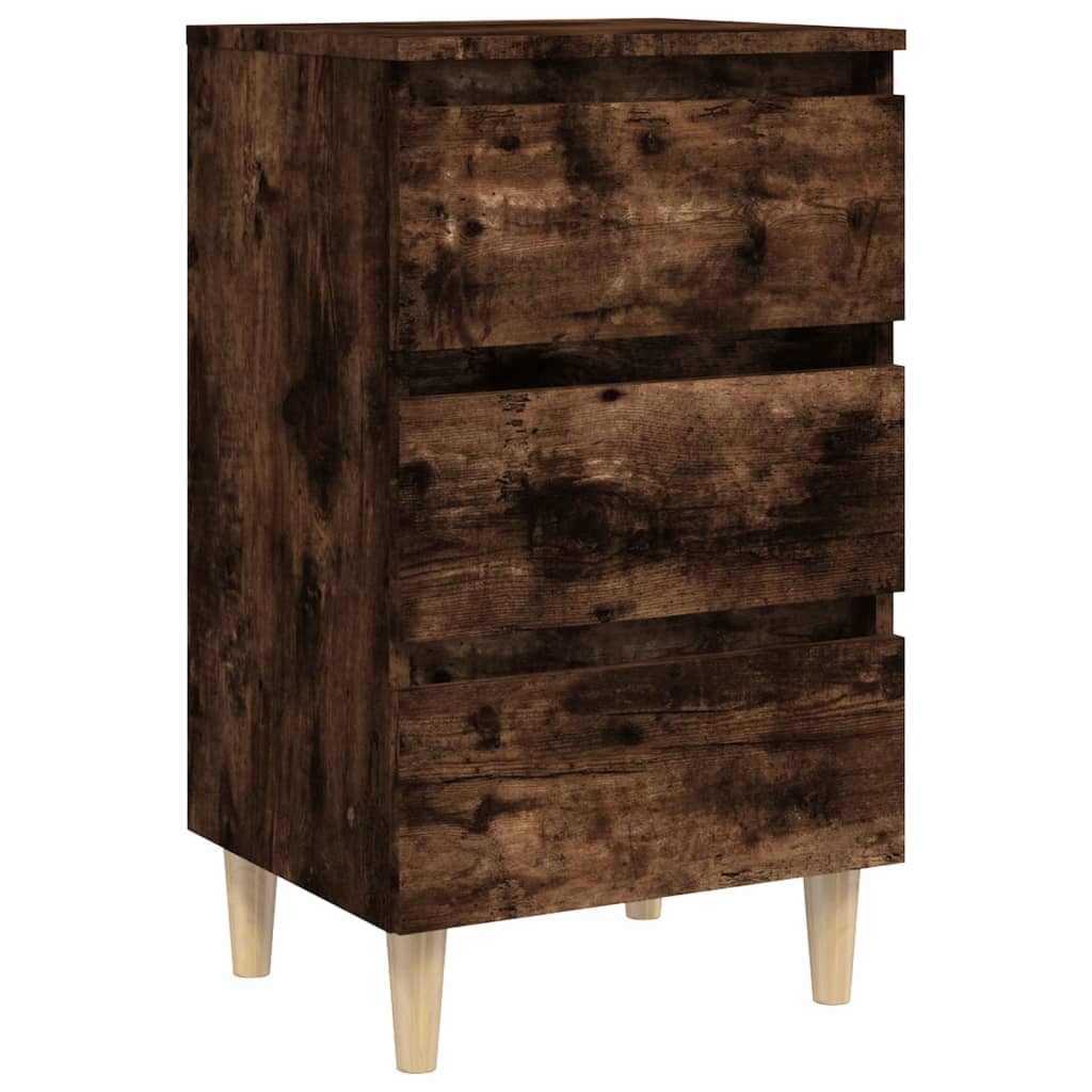 Bed Cabinet with Solid Wood Legs Smoked Oak 40x35x69 cm