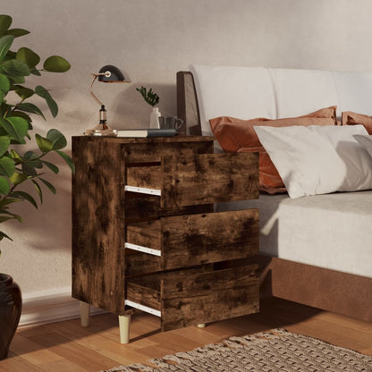 Bed Cabinet with Solid Wood Legs Smoked Oak 40x35x69 cm