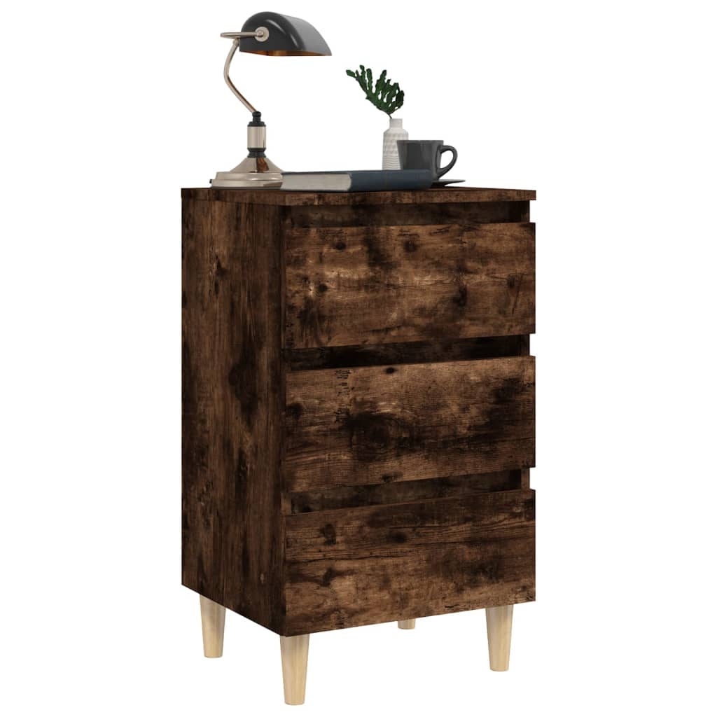 Bed Cabinet with Solid Wood Legs Smoked Oak 40x35x69 cm