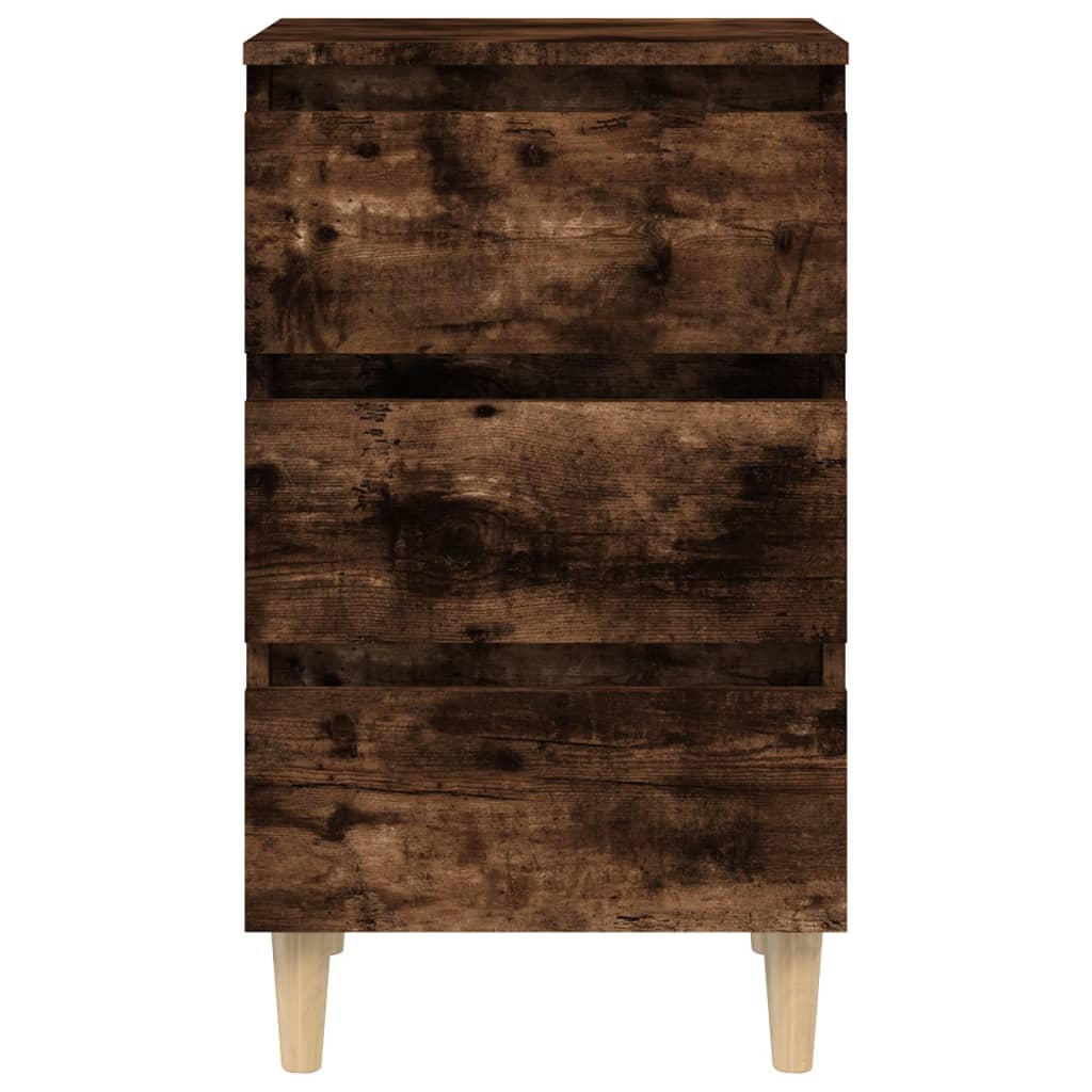 Bed Cabinet with Solid Wood Legs Smoked Oak 40x35x69 cm