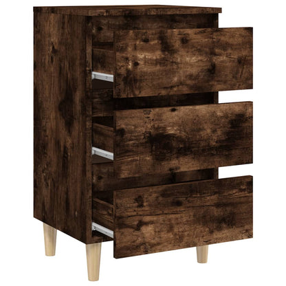 Bed Cabinet with Solid Wood Legs Smoked Oak 40x35x69 cm