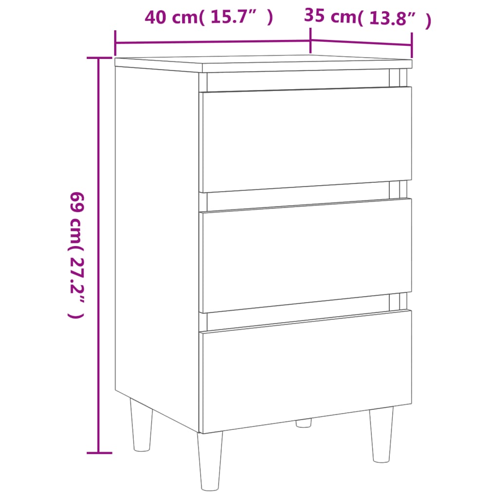 Bed Cabinet with Solid Wood Legs Smoked Oak 40x35x69 cm