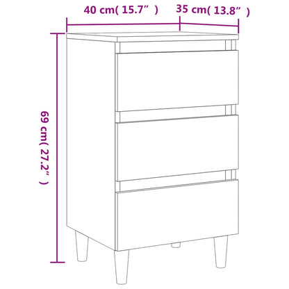 Bed Cabinet with Solid Wood Legs Smoked Oak 40x35x69 cm