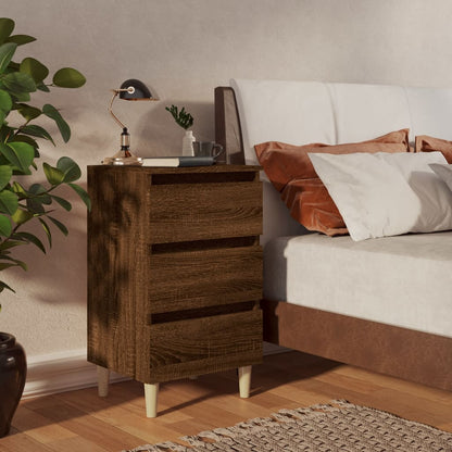 Bed Cabinet with Solid Wood Legs Brown Oak 40x35x69 cm