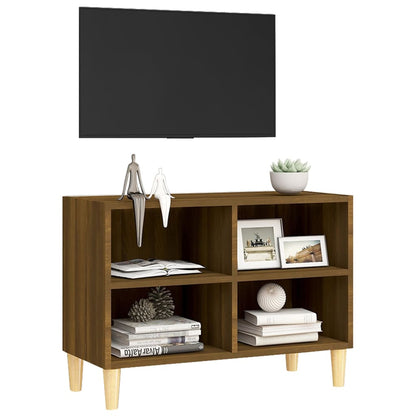 TV Cabinet with Solid Wood Legs Brown Oak 69.5x30x50 cm