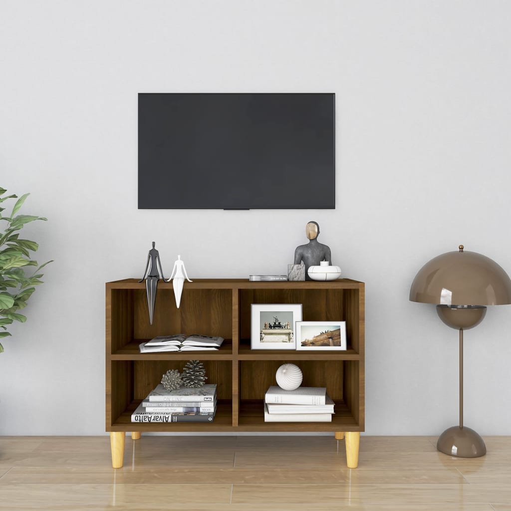 TV Cabinet with Solid Wood Legs Brown Oak 69.5x30x50 cm