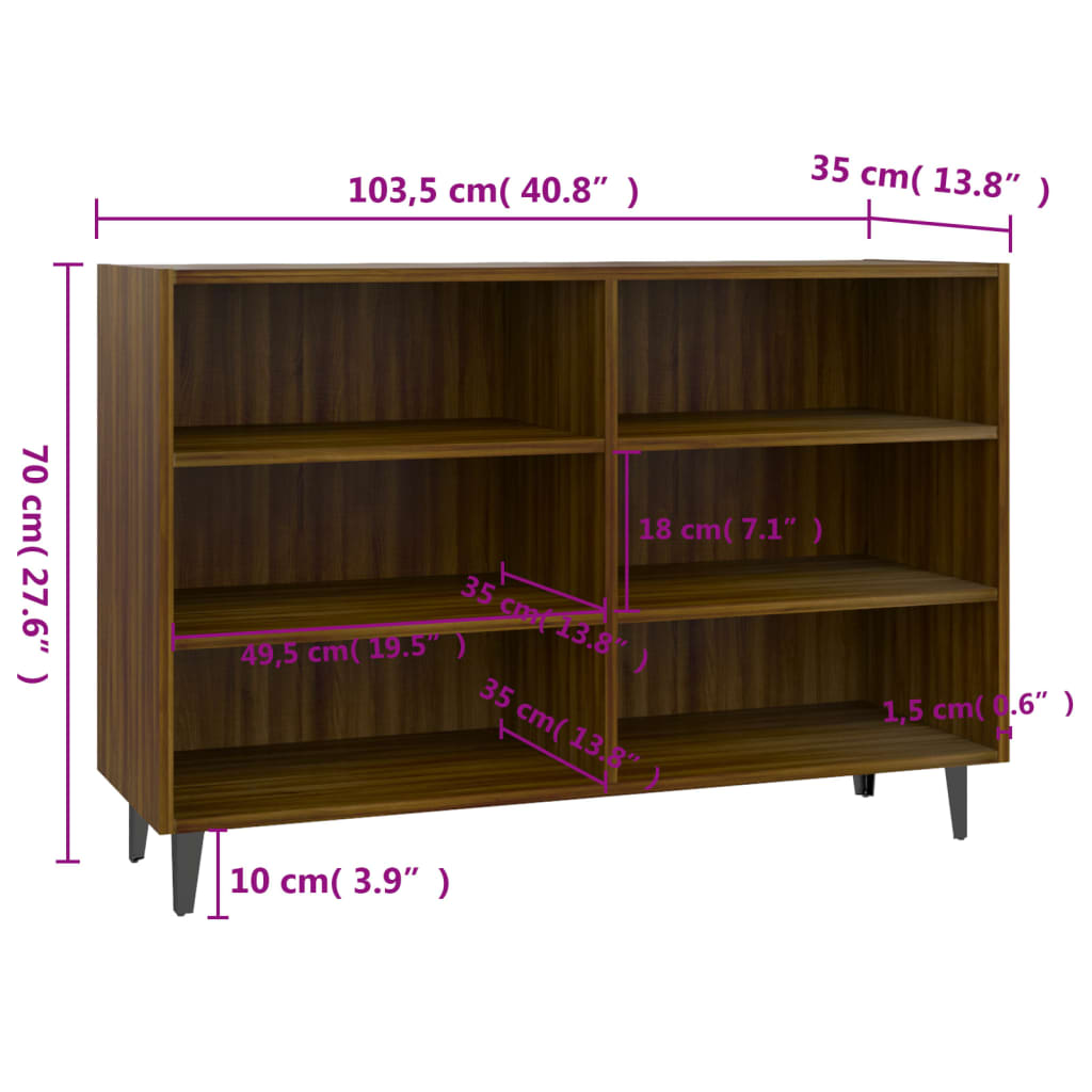 Sideboard Brown Oak 103.5x35x70 cm Engineered Wood