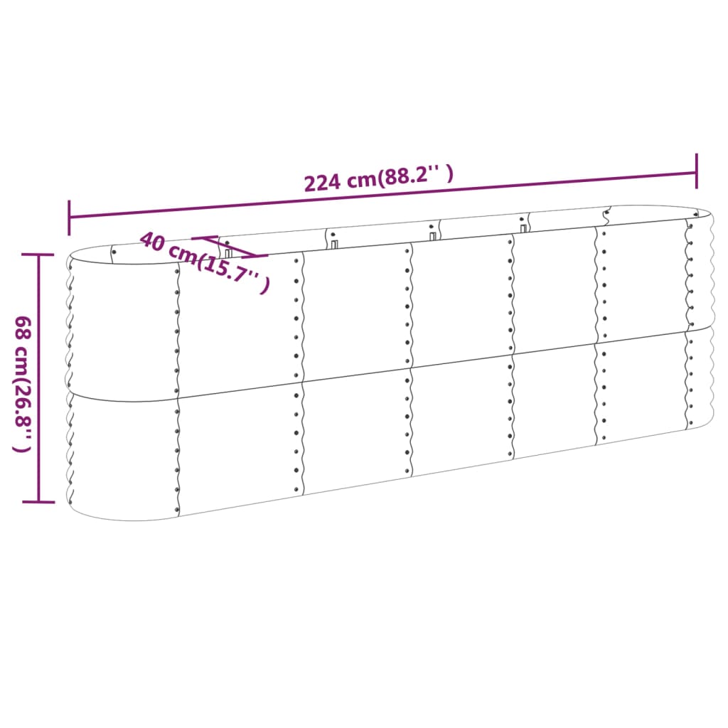 Garden Raised Bed Powder-coated Steel 224x40x68 cm Green