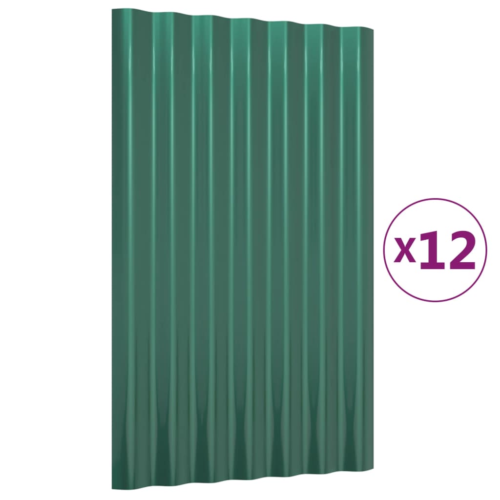 Roof Panels 12 pcs Powder-coated Steel Green 60x36 cm