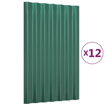 Roof Panels 12 pcs Powder-coated Steel Green 60x36 cm