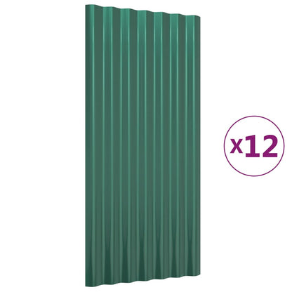 Roof Panels 12 pcs Powder-coated Steel Green 80x36 cm